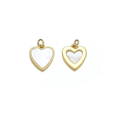 Dije Charm Latón 14mm Corazon Nacar Dorado AAA e-coating W5866. Venta por Unidad