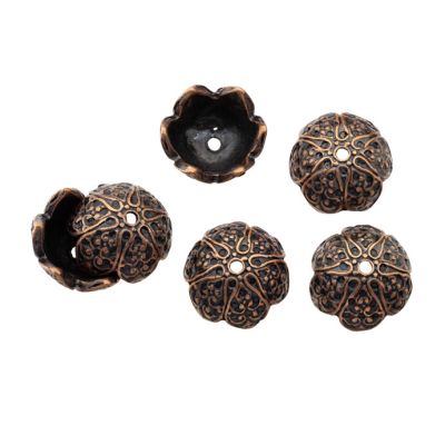 Campana Labrada Flor Pewter 25mm Cobre. Venta por 2 Unidades