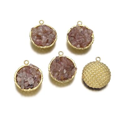 Pendiente Dije 20mm Chips Cuarzo Lepidocrocita Base Dorada. Venta por Unidad