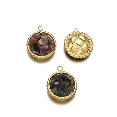 Pendiente Dije 20mm Chips Turmalina Base Dorada. Venta por Unidad