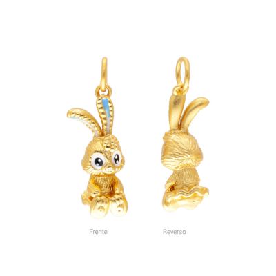 Dije Latón Dorado Mate Conejo Azul 30mm. Venta por Unidad