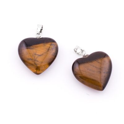 Pendiente Dije Corazon Puff 20x10mm Ojo de Tigre A (Natural) Pin Niquelado. Venta por Unidad