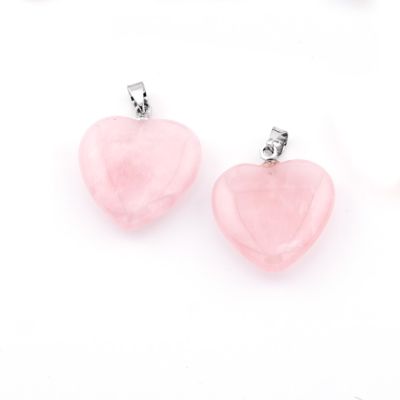 Pendiente Dije Corazon Cuarzo Rosado AB (Natural) 20x6mm Pin Niquelado. Venta por Unidad