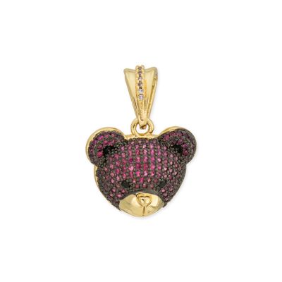 Dije Goldfilled Brasilero Cara Oso Microzircon Pave 28mm Morado. Venta por Unidad