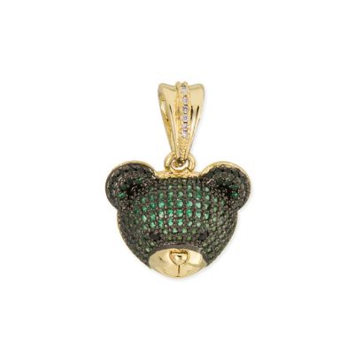 Dije Goldfilled Brasilero Cara Oso Microzircon Pave 28mm Verde Venta por Unidad