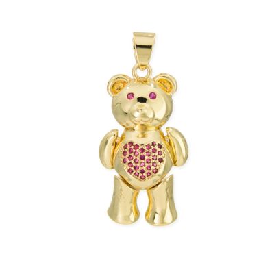 Dije Goldfilled Brasilero Oso Corazon Microzircon Pave Escualizable 35mm Fucsia Venta por Unidad