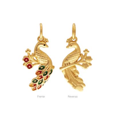 Dije Latón Dorado Mate Pavo Real 30mm. Venta por Unidad