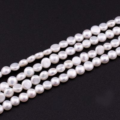 Perla Cultivada Biwa Boton Moneda Blanca AB 4-5mm. Sarta por 35cm