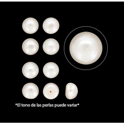 Perla Cultivada Media perforacion Topo Boton Blanco AB 9mm. Venta por 6 Unidades