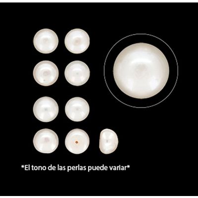 Perla Cultivada Media perforacion Topo Boton Blanco AB 8mm. Venta por 6 Unidades