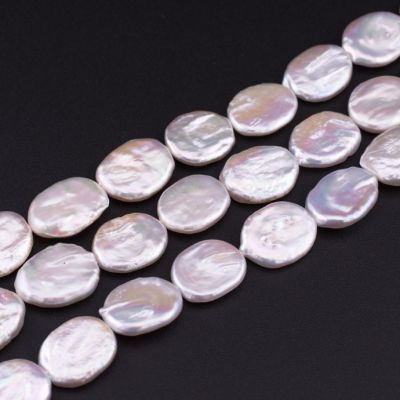 Perla Cultivada Ovalo irregular Plano BC Blanca 14x17mm. Sarta por 40cm