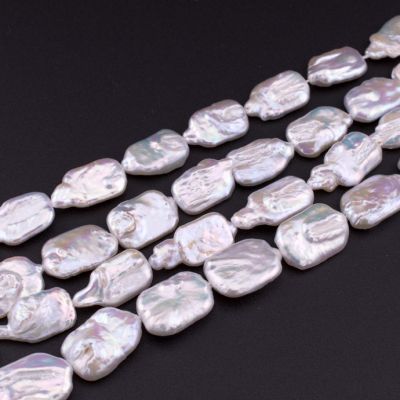 Perla Cultivada Rectangulo Irregular Blanca B 12x20mm. Sarta por 39cm