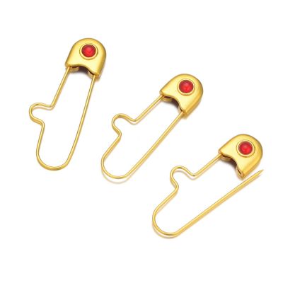 Gancho Nodriza Alfiler Seguridad 48mm Latón Dorado Mate Vidrio Rojo. Venta por Unidad