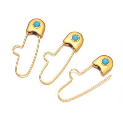 Gancho Nodriza Alfiler Seguridad 48mm Latón Dorado Mate Vidrio Turquesa. Venta por Unidad