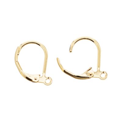 Herraje Arete Latón Dorado AAA e-coating Seguridad Leverback 15mm (CA29). Venta por 6 pares