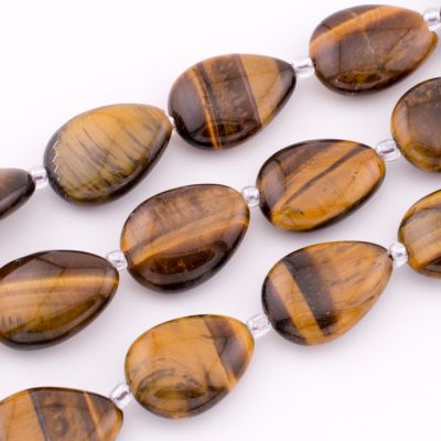 Lagrima Gota Ojo de Tigre Amarillo 13x18mm. Sarta por 38cm Aprox