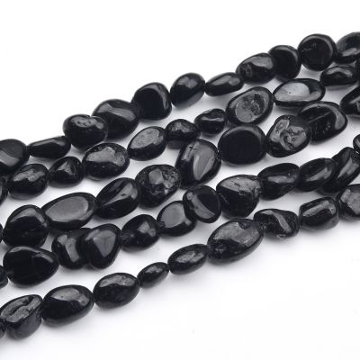 Nugget Perforacion Central Turmalina Negra 6-8mm. Sarta por 38cm Aprox