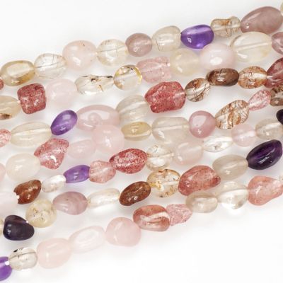 Nugget Cuarzos Mix Citrino Amatista Rosado Lepidocrocita 8mm. Sarta por 38cm Aprox