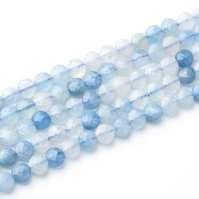 Moneda Facetada Cuarzo Aguamarina Natural 3-4mm. Sarta por 38cm Aprox