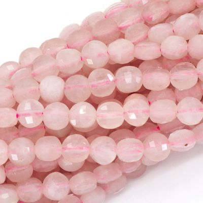 Moneda Facetada Cuarzo Rosado 8mm Encerado Puede Perder Su Color. Sarta por 38cm Aprox