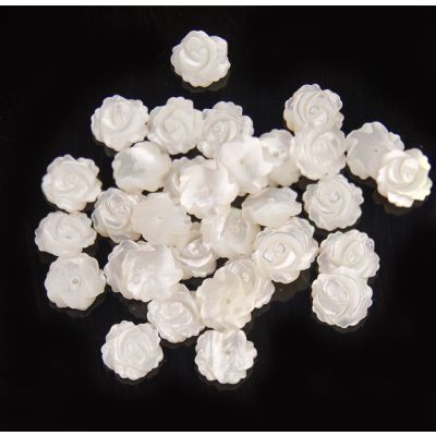 Flor Rosa Tallada Media Perforacion Nacar Blanco A 10x2.5mm (Natural). Venta por unidad