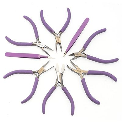 Kit 8 Pinzas Agarre Morado Punta Redonda Plana Cortafrio siliconada BeadSmith®. Venta por Set 8 Unidades