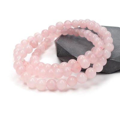 Pulsera Elastica Bola 6mm Cuarzo Rosado Madagascar AB (Natural). Venta por Unidad