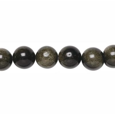 Bola Lisa Obsidiana Negra Dorada AB Natural 10mm. Sarta por 38cm Aprox
