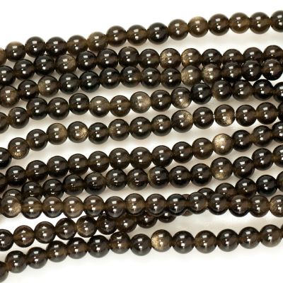 Bola Lisa Obsidiana Negra Dorada AB (Natural) 3.5-4mm. Sarta por 38cm Aprox
