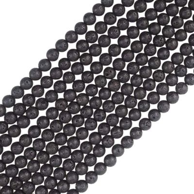 Bola Lisa Lava Volcanica Negra 6mm. Sarta por 38cm
