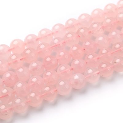 Bola Lisa Cuarzo Rosado 8mm Madagascar Claro (Encerado). Sarta por 38cm Aprox