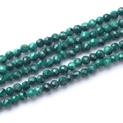 Bola Facetada Malaquita Natural 2-2.2mm. Sarta por 38cm Aprox
