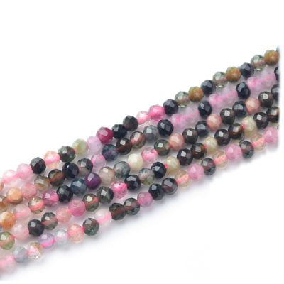 Bola Facetada Multi Turmalina Natural 2.5mm. Sarta por 39cm
