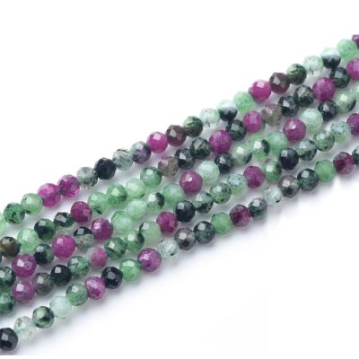Bola Facetada Ruby Zoisita Epidote 2mm Natural. Sarta por 38cm Aprox
