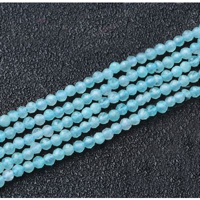 Bola Facetada Cuarzo Aguamarina B Natural 3mm. Sarta por 38cm Aprox