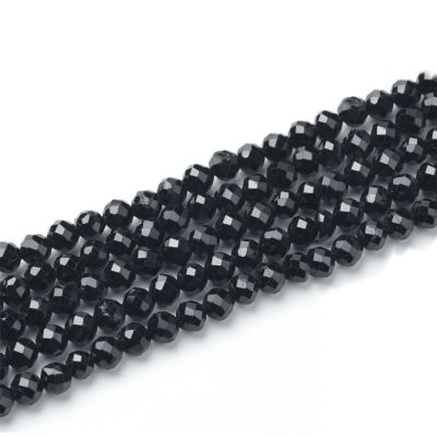 Bola Facetada Turmalina Negra AB 3.5mm (Natural). Sarta por 40cm