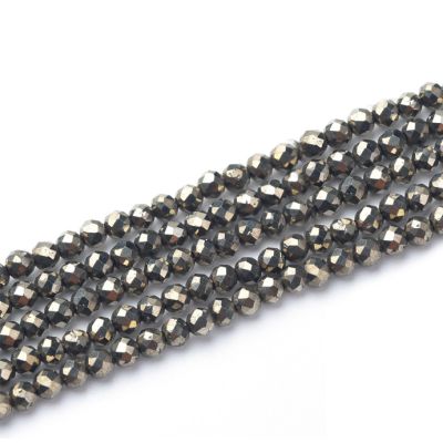 Bola Facetada Pirita AB (Natural Estabilizada) 2.8-3mm. Sarta por 38cm Aprox