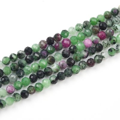 Bola Facetada Ruby Zoisita Epidote 4mm Natural. Sarta por 38cm Aprox