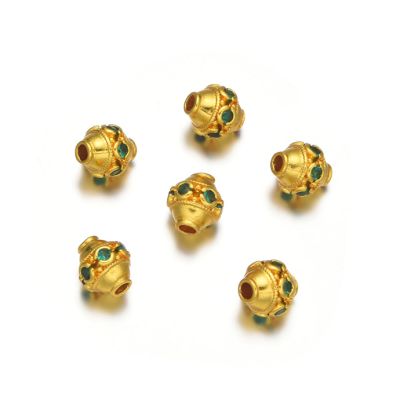 Separador Barril 8mm Latón Dorado Brillante Verde Esmeralda. Venta por Unidad