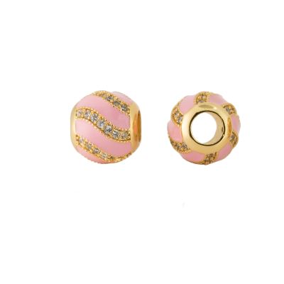 Separador Latón Dorado Bola Rosada Linea Pave 10mm Hueco 4.5mm. Venta por Unidad