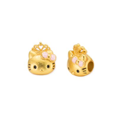 Separador Latón Dorado Mate Hello Kitty Rosada 12mm Hueco 4mm. Venta por Unidad