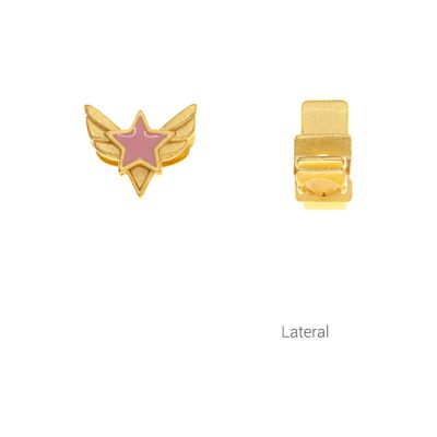 Separador Latón Dorado Mate Estrella Super Heroe Rosada 13mm Hueco 3.2mm. Venta por Unidad