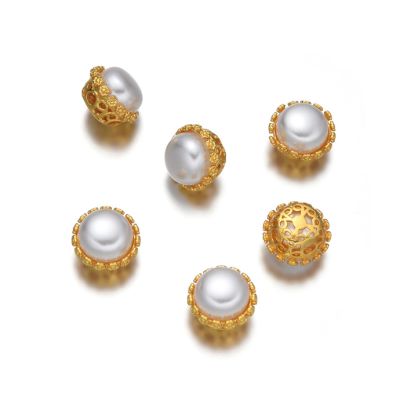 Separador 8mm Perla Cultivada Boton Canasta Laton Dorado. Venta por Unidad