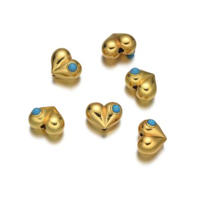 Separador 10mm Corazon Laton Dorado Aplique Color Turquesa. Venta por Unidad