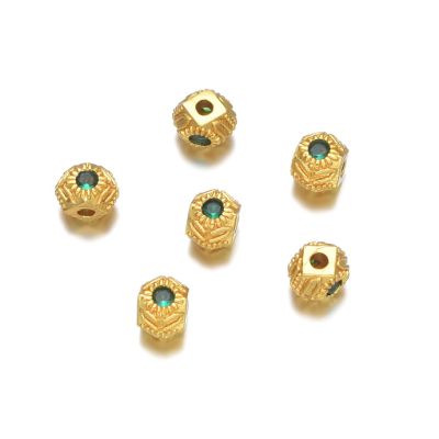 Separador 6mm Latón Dorado Mate Hexagono Brillante Verde Esmeralda. Venta por Unidad