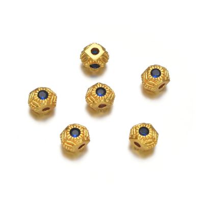 Separador 6mm Latón Dorado Mate Hexagono Brillante Azul Safiro. Venta por Unidad