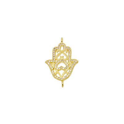 Separador Link Latón Dorado Mano Hamsa Corazon SP10 Chaton Zircon 20mm. Venta por Unidad