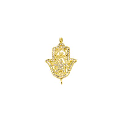 Separador Link Latón Dorado Link Mano Hamsa Estrella SP07 Chaton Zircon 20mm. Venta por Unidad