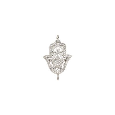 Separador Link Latón Plateado Mano Hamsa Estrella SP07 Latón Plateado Chaton Zircon 20mm. Venta por Unidad