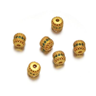 Separador 8mm Latón Dorado Cilindro Filigrana Brillante Verde Esmeralda. Venta por Unidad